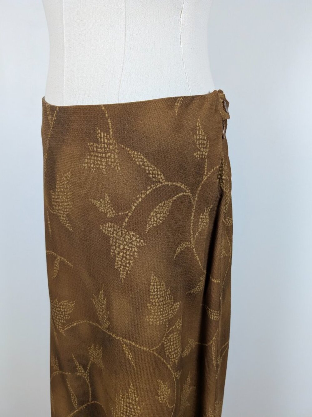 Jones New York 100% Silk Floral Midi Skirt Brown Size 14 - Picture 6 of 13